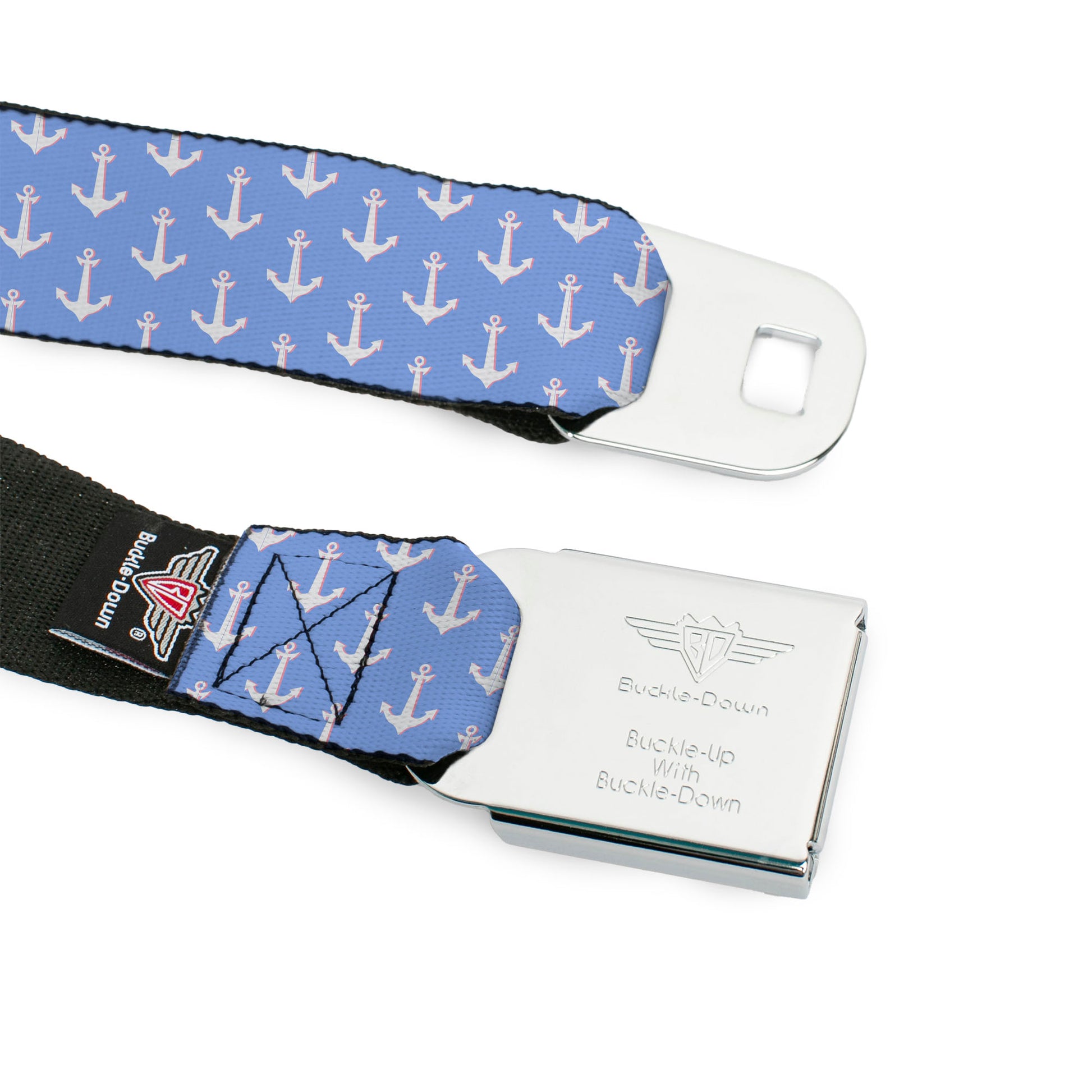 BD Wings Logo CLOSE-UP Full Color Black Silver Seatbelt Belt - Anchor2 Monogram Baby Blue/Baby Pink/White Webbing Seatbelt Belts Buckle-Down