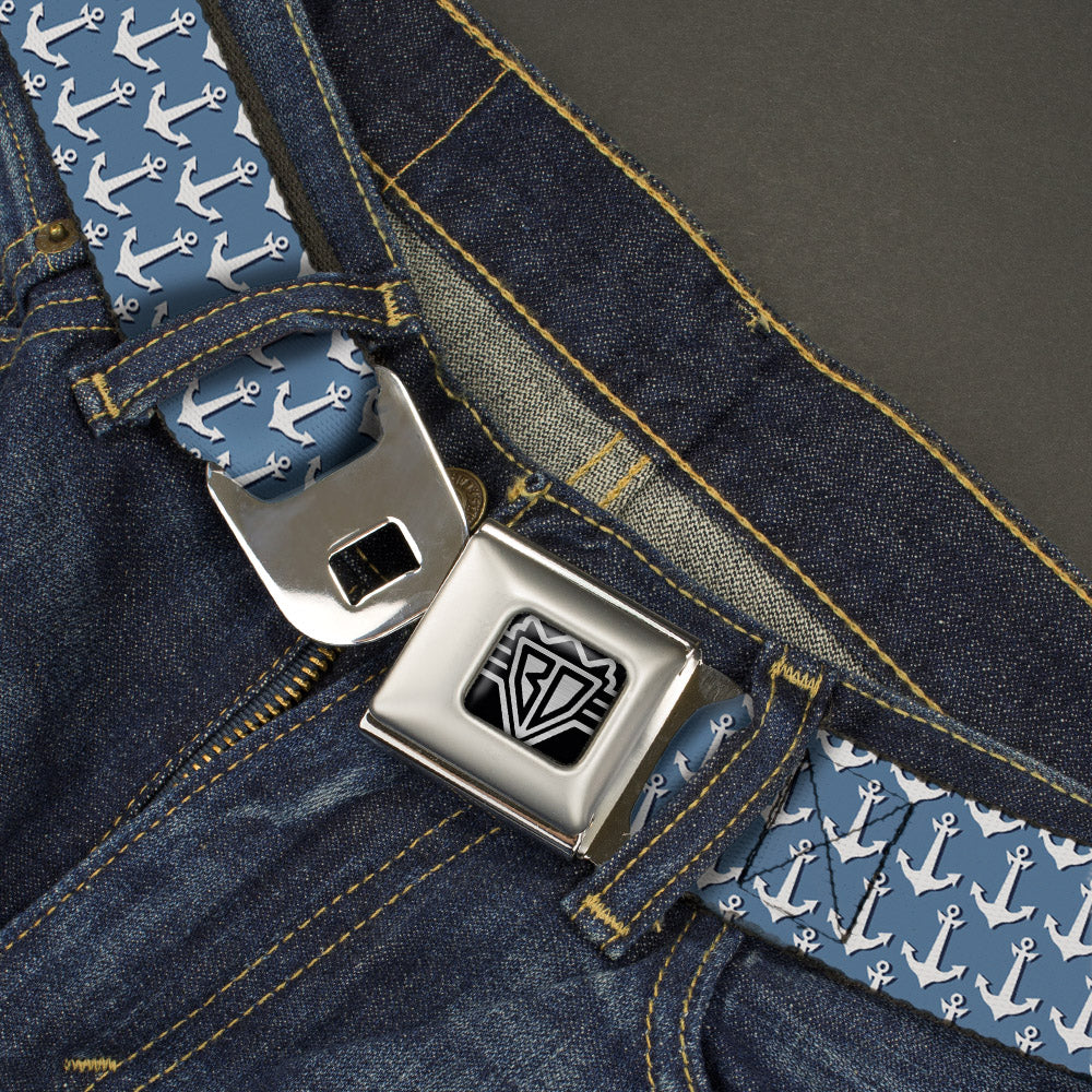 BD Wings Logo CLOSE-UP Full Color Black Silver Seatbelt Belt - Anchor2 Monogram Baby Blue/Navy/White Webbing Seatbelt Belts Buckle-Down