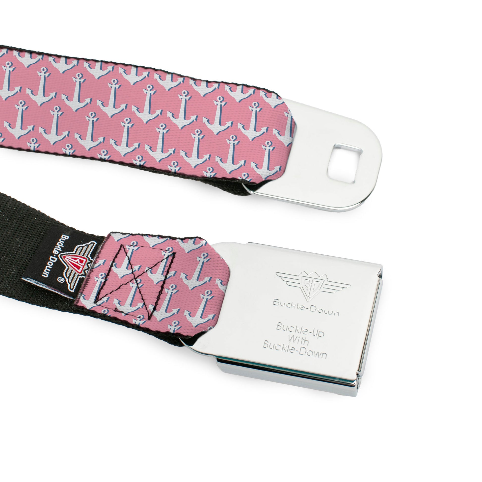 BD Wings Logo CLOSE-UP Full Color Black Silver Seatbelt Belt - Anchor2 Monogram Baby Pink/Baby Blue/White Webbing Seatbelt Belts Buckle-Down