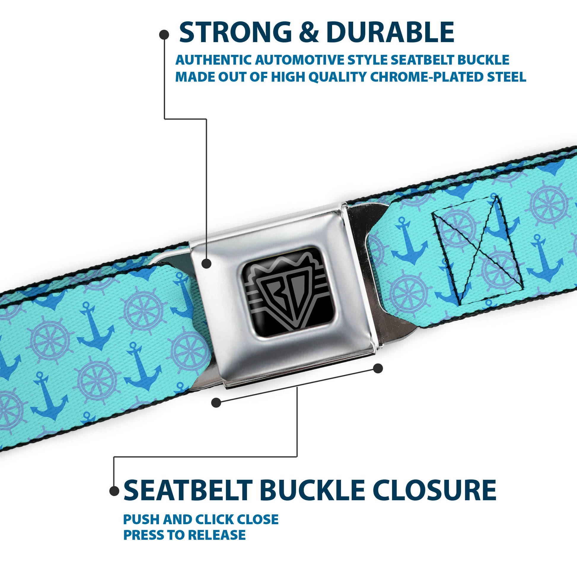 BD Wings Logo CLOSE-UP Full Color Black Silver Seatbelt Belt - Anchor2/Helm Monogram Blues Webbing Seatbelt Belts Buckle-Down