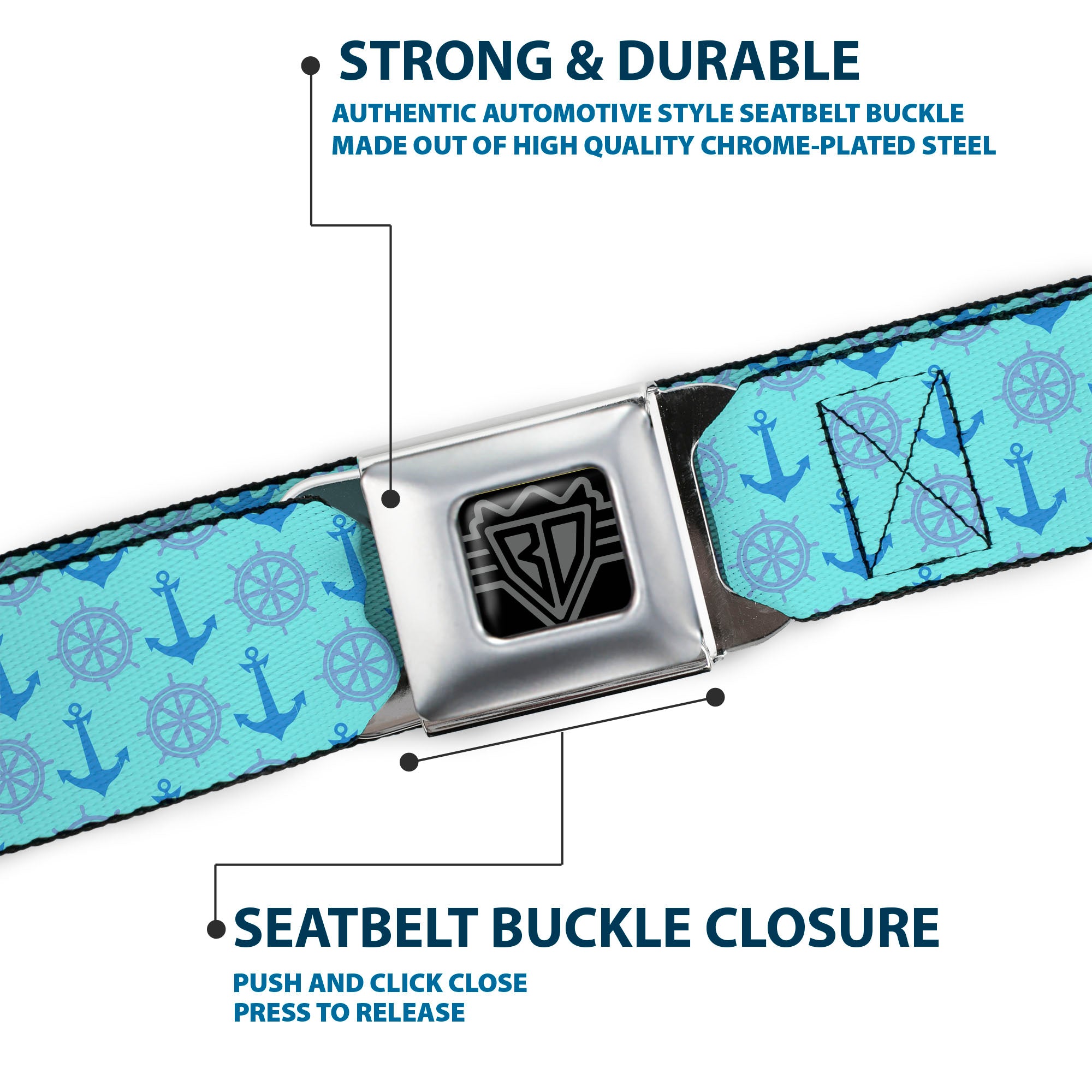 BD Wings Logo CLOSE-UP Full Color Black Silver Seatbelt Belt - Anchor2/Helm Monogram Blues Webbing Seatbelt Belts Buckle-Down