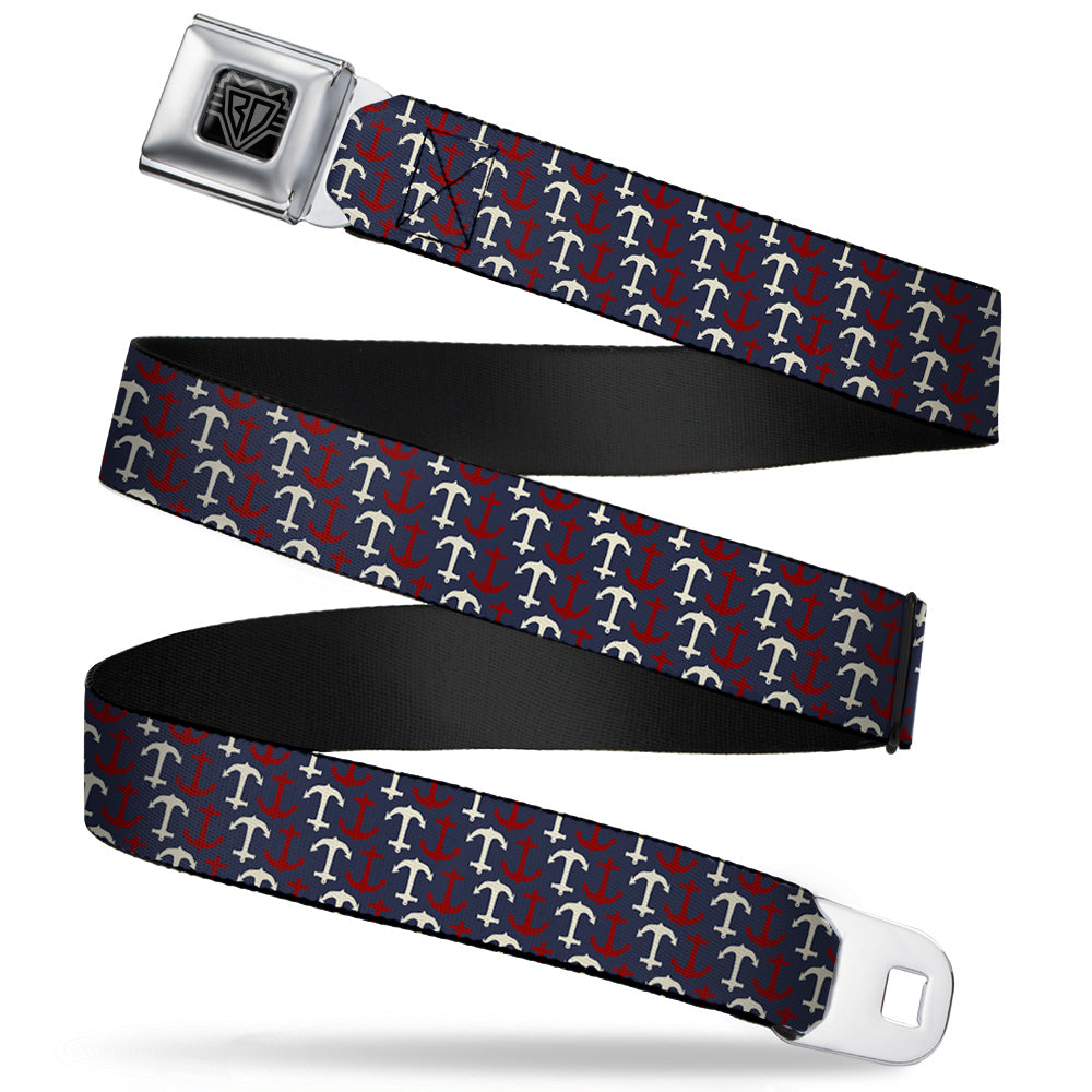 BD Wings Logo CLOSE-UP Full Color Black Silver Seatbelt Belt - Anchor3 Flip Navy/Red/Cream Webbing Seatbelt Belts Buckle-Down