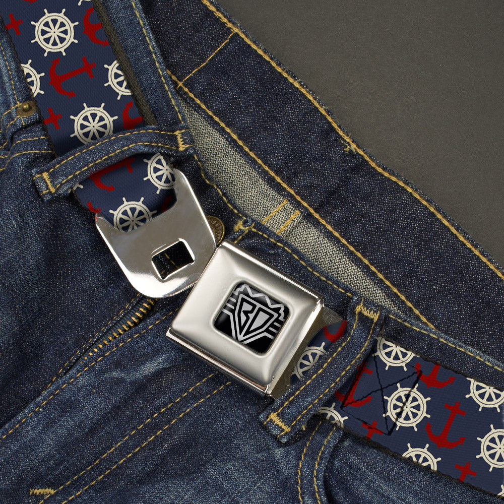 BD Wings Logo CLOSE-UP Full Color Black Silver Seatbelt Belt - Anchor3/Helm Monogram Navy/Red/Cream Webbing Seatbelt Belts Buckle-Down