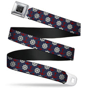 BD Wings Logo CLOSE-UP Full Color Black Silver Seatbelt Belt - Anchor3/Helm Monogram Navy/Red/Cream Webbing Seatbelt Belts Buckle-Down