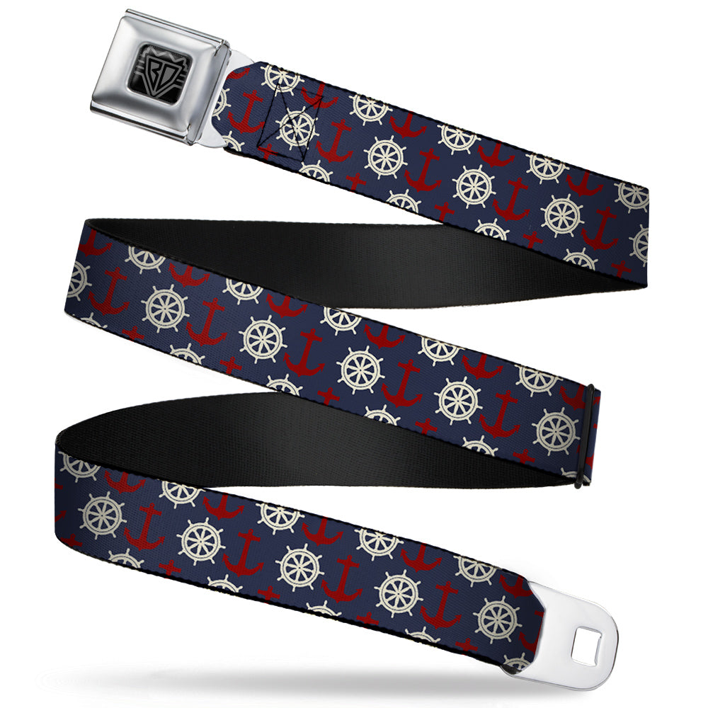 BD Wings Logo CLOSE-UP Full Color Black Silver Seatbelt Belt - Anchor3/Helm Monogram Navy/Red/Cream Webbing Seatbelt Belts Buckle-Down