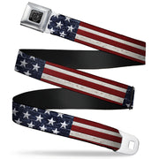 BD Wings Logo CLOSE-UP Full Color Black Silver Seatbelt Belt - Americana Rustic Stars & Stripes Webbing Seatbelt Belts Buckle-Down