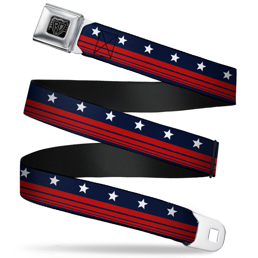 BD Wings Logo CLOSE-UP Full Color Black Silver Seatbelt Belt - Americana Stars & Stripes4 Blue/White/Red Webbing Seatbelt Belts Buckle-Down