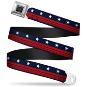 BD Wings Logo CLOSE-UP Full Color Black Silver Seatbelt Belt - Americana Stars & Stripes4 Blue/White/Red Webbing Seatbelt Belts Buckle-Down