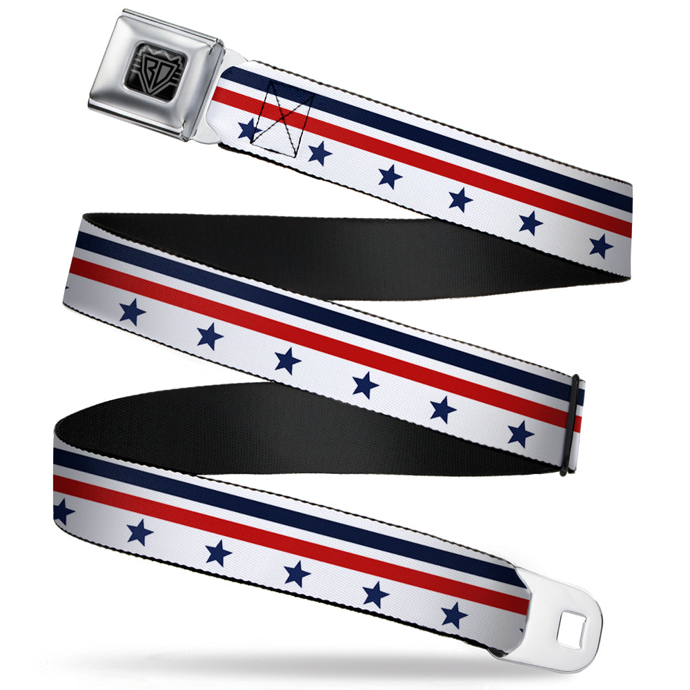 BD Wings Logo CLOSE-UP Full Color Black Silver Seatbelt Belt - Americana Stars & Stripes5 White/Blue/Red Webbing Seatbelt Belts Buckle-Down