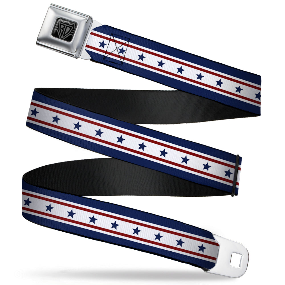 BD Wings Logo CLOSE-UP Full Color Black Silver Seatbelt Belt - Americana Stars & Stripes 6 Blue/White/Red Webbing Seatbelt Belts Buckle-Down