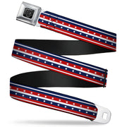 BD Wings Logo CLOSE-UP Full Color Black Silver Seatbelt Belt - Americana Stripe w/Stars2 Blue/Red/White Webbing Seatbelt Belts Buckle-Down