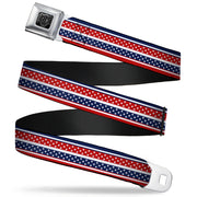 BD Wings Logo CLOSE-UP Full Color Black Silver Seatbelt Belt - Americana Stripe w/Mini Stars Blue/Red/White Webbing Seatbelt Belts Buckle-Down