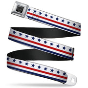 BD Wings Logo CLOSE-UP Full Color Black Silver Seatbelt Belt - Americana Stars & Stripes7 White/Blue/Red Webbing Seatbelt Belts Buckle-Down