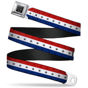 BD Wings Logo CLOSE-UP Full Color Black Silver Seatbelt Belt - Americana Star Stripes Red/White/Blue Webbing Seatbelt Belts Buckle-Down