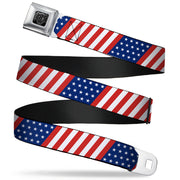BD Wings Logo CLOSE-UP Full Color Black Silver Seatbelt Belt - American Flag Diagonal Webbing Seatbelt Belts Buckle-Down