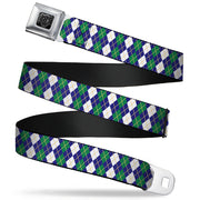 BD Wings Logo CLOSE-UP Full Color Black Silver Seatbelt Belt - Argyle Navy/Green/White/Gold Webbing Seatbelt Belts Buckle-Down