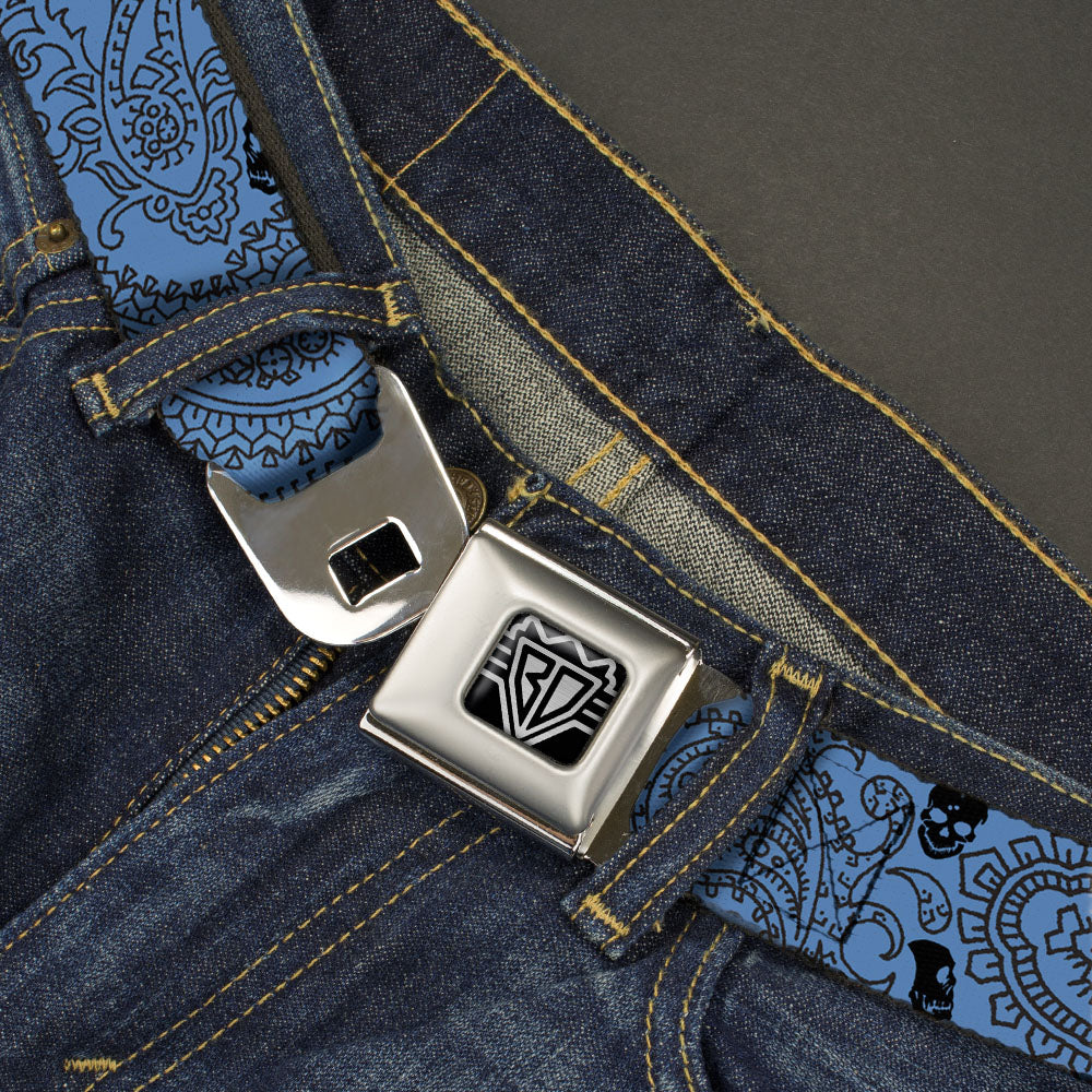 BD Wings Logo CLOSE-UP Full Color Black Silver Seatbelt Belt - Bandana/Skulls Baby Blue/Black Webbing Seatbelt Belts Buckle-Down