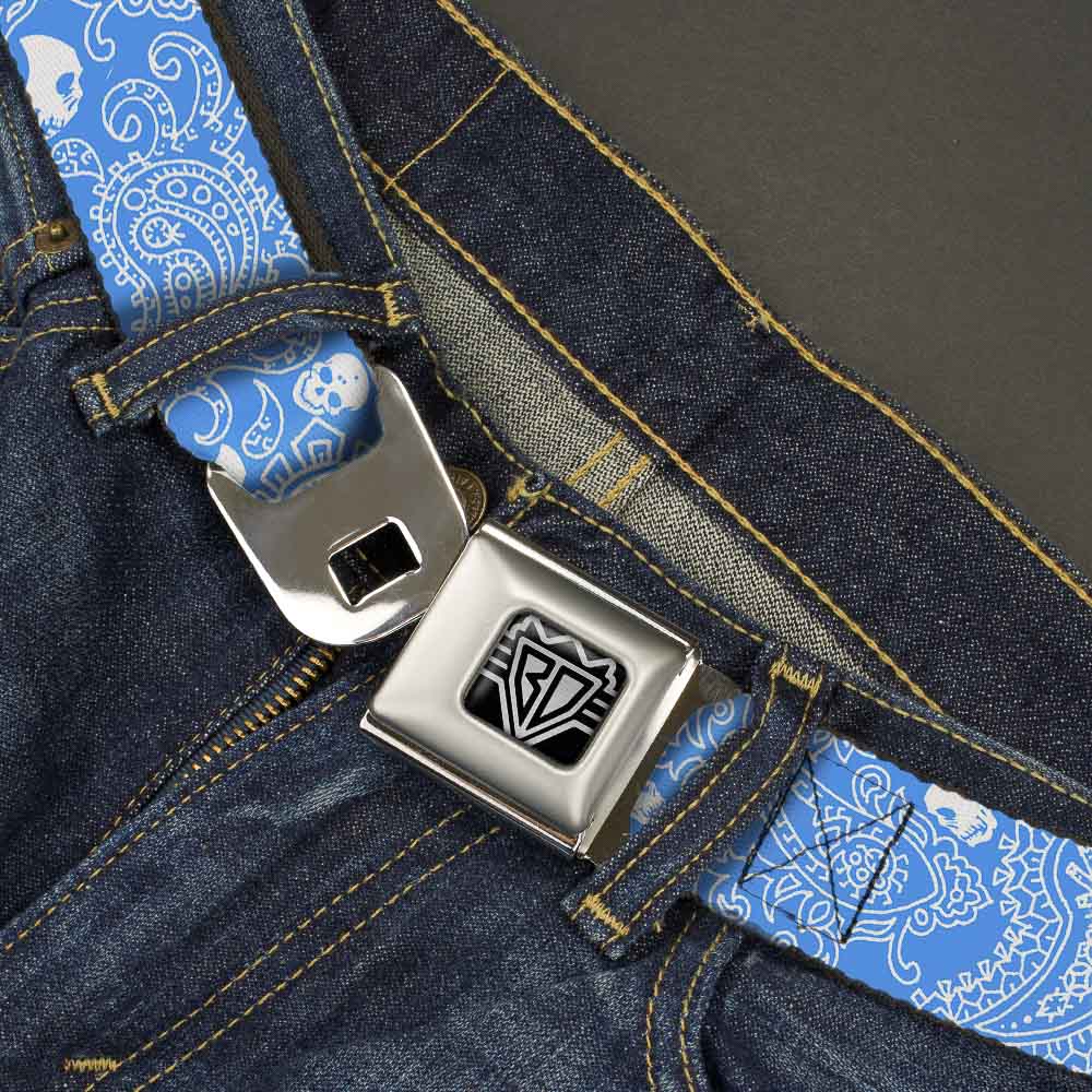 BD Wings Logo CLOSE-UP Full Color Black Silver Seatbelt Belt - Bandana/Skulls Baby Blue/White Webbing Seatbelt Belts Buckle-Down