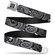 BD Wings Logo CLOSE-UP Full Color Black Silver Seatbelt Belt - Bandana/Skulls Black/White Webbing Seatbelt Belts Buckle-Down