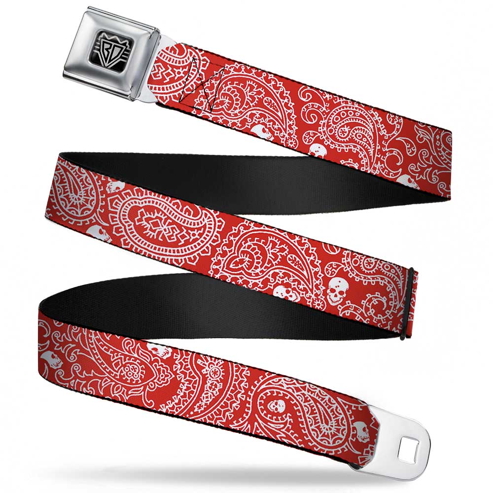 BD Wings Logo CLOSE-UP Full Color Black Silver Seatbelt Belt - Bandana/Skulls Red/White Webbing Seatbelt Belts Buckle-Down