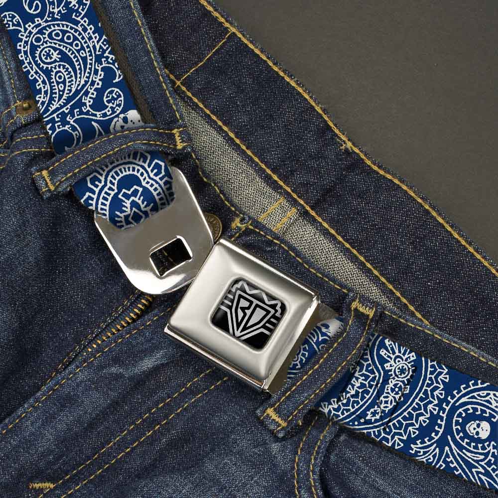 BD Wings Logo CLOSE-UP Full Color Black Silver Seatbelt Belt - Bandana/Skulls Royal/White Webbing Seatbelt Belts Buckle-Down