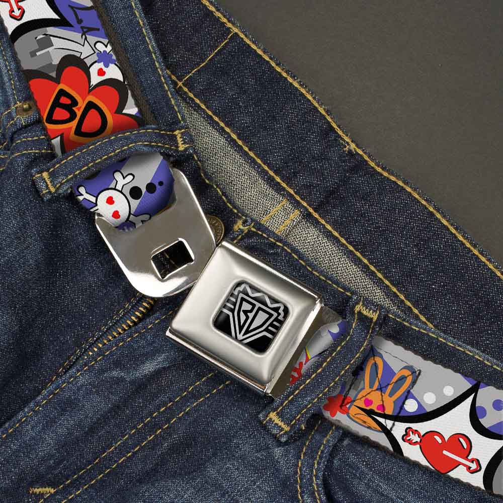 BD Wings Logo CLOSE-UP Full Color Black Silver Seatbelt Belt - BD Cartoon Webbing Seatbelt Belts Buckle-Down