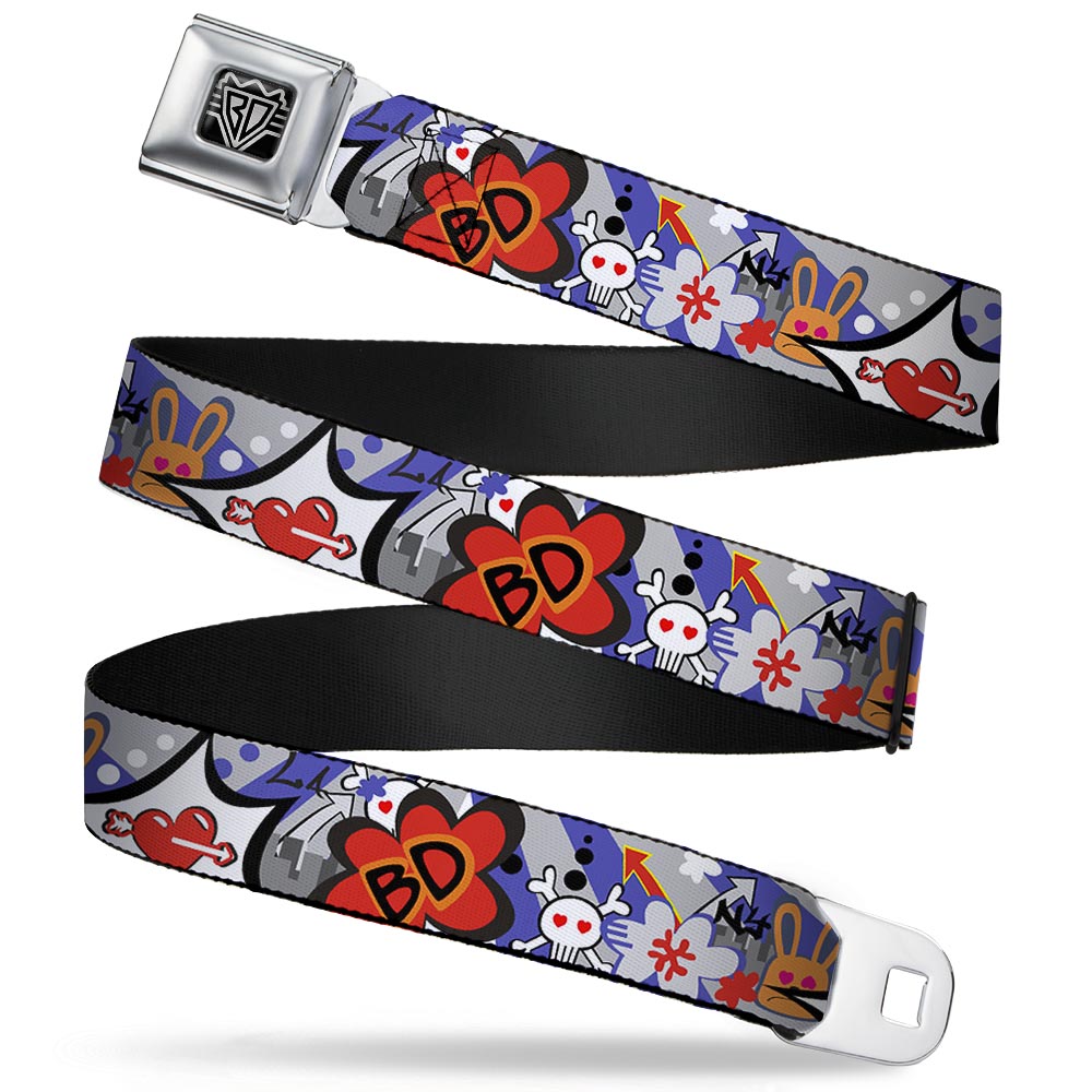 BD Wings Logo CLOSE-UP Full Color Black Silver Seatbelt Belt - BD Cartoon Webbing Seatbelt Belts Buckle-Down