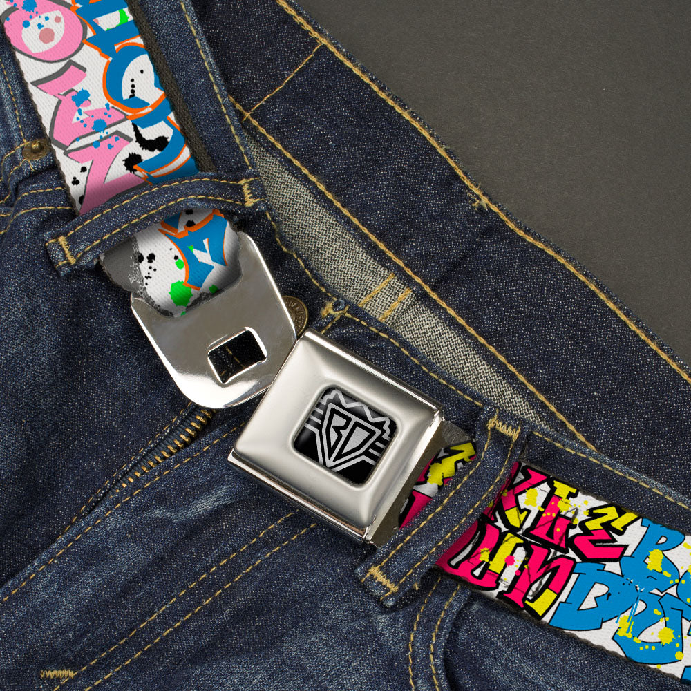 BD Wings Logo CLOSE-UP Full Color Black Silver Seatbelt Belt - BD Tag Webbing Seatbelt Belts Buckle-Down