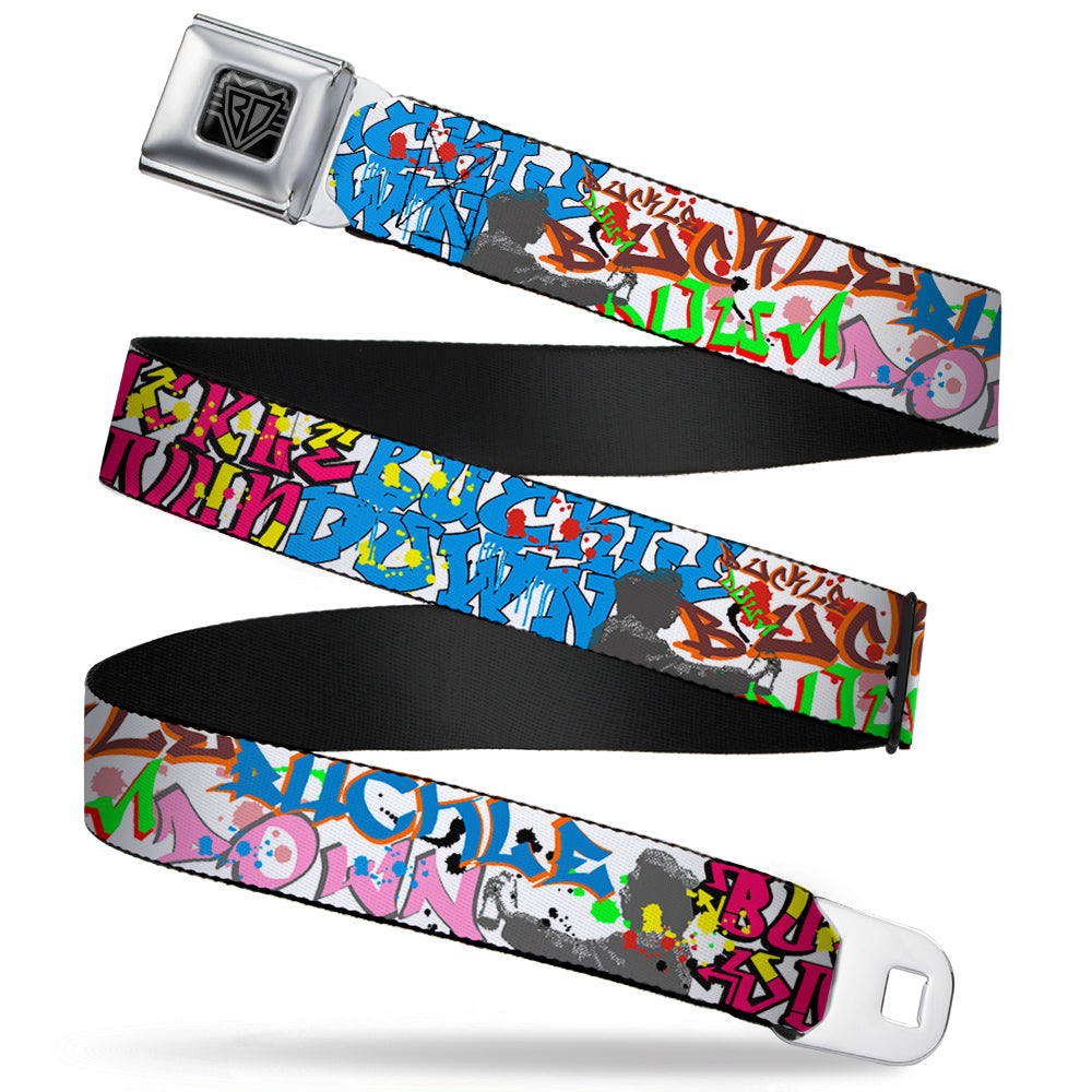 BD Wings Logo CLOSE-UP Full Color Black Silver Seatbelt Belt - BD Tag Webbing Seatbelt Belts Buckle-Down