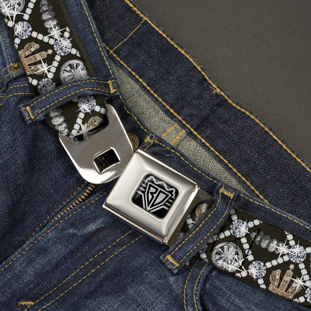 BD Wings Logo CLOSE-UP Full Color Black Silver Seatbelt Belt - Bling Webbing Seatbelt Belts Buckle-Down