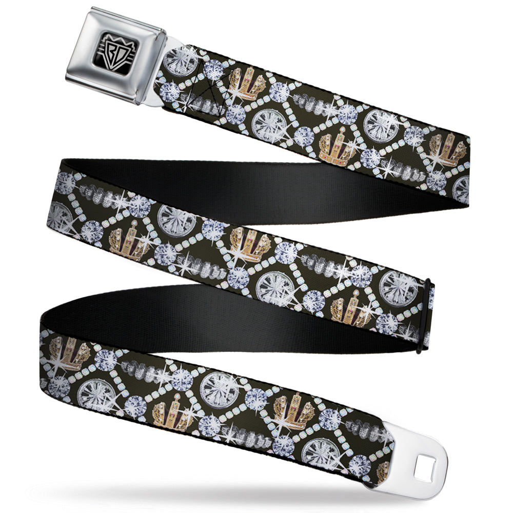 BD Wings Logo CLOSE-UP Full Color Black Silver Seatbelt Belt - Bling Webbing Seatbelt Belts Buckle-Down
