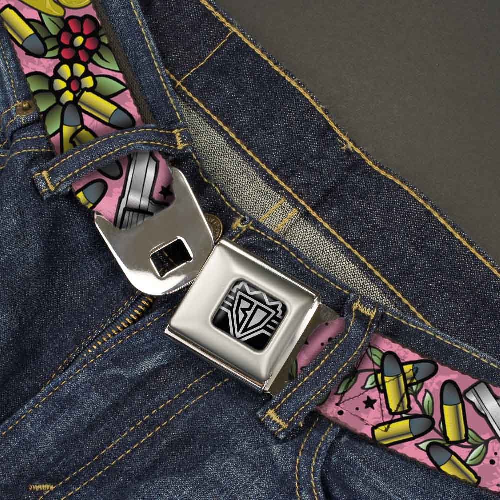 BD Wings Logo CLOSE-UP Full Color Black Silver Seatbelt Belt - Born to Raise Hell Pink Webbing Seatbelt Belts Buckle-Down