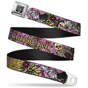 BD Wings Logo CLOSE-UP Full Color Black Silver Seatbelt Belt - Born to Raise Hell Pink Webbing Seatbelt Belts Buckle-Down