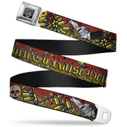 BD Wings Logo CLOSE-UP Full Color Black Silver Seatbelt Belt - Born to Raise Hell Red Webbing Seatbelt Belts Buckle-Down