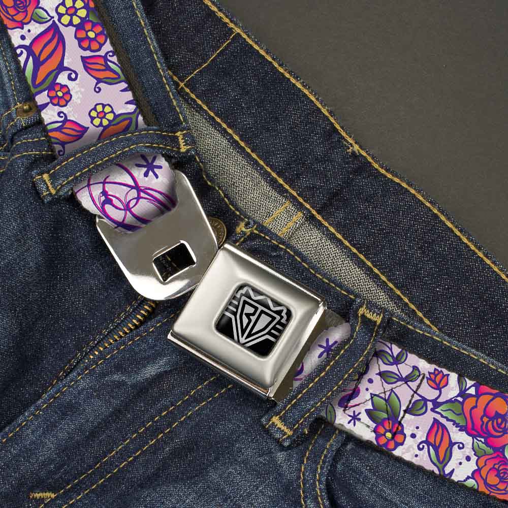 BD Wings Logo CLOSE-UP Full Color Black Silver Seatbelt Belt - Born to Blossom Blue Webbing Seatbelt Belts Buckle-Down