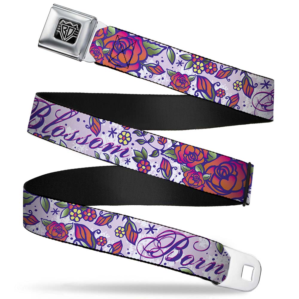 BD Wings Logo CLOSE-UP Full Color Black Silver Seatbelt Belt - Born to Blossom Blue Webbing Seatbelt Belts Buckle-Down