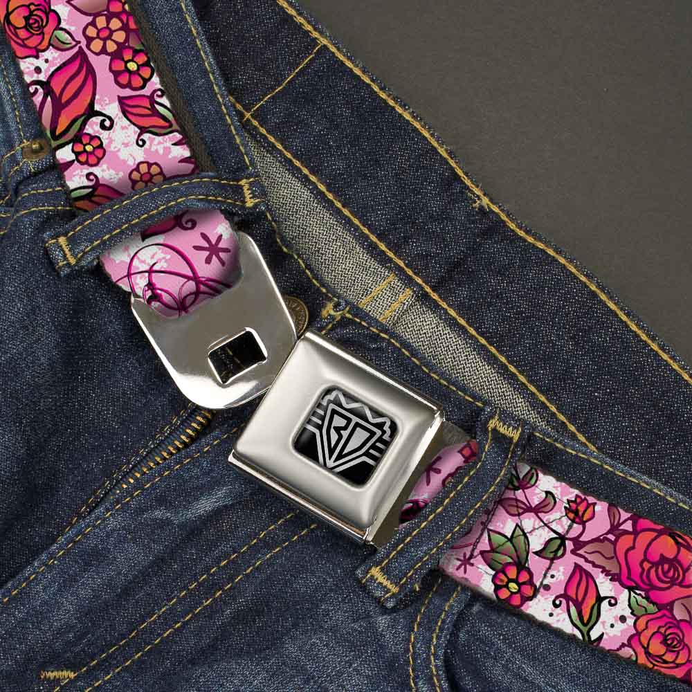 BD Wings Logo CLOSE-UP Full Color Black Silver Seatbelt Belt - Born to Blossom Pink Webbing Seatbelt Belts Buckle-Down