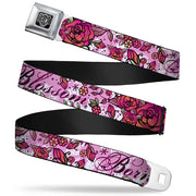BD Wings Logo CLOSE-UP Full Color Black Silver Seatbelt Belt - Born to Blossom Pink Webbing Seatbelt Belts Buckle-Down