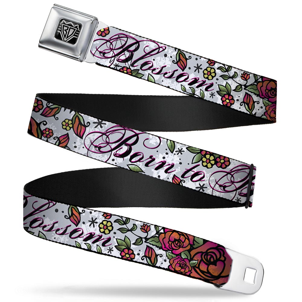 BD Wings Logo CLOSE-UP Full Color Black Silver Seatbelt Belt - Born to Blossom White Webbing Seatbelt Belts Buckle-Down