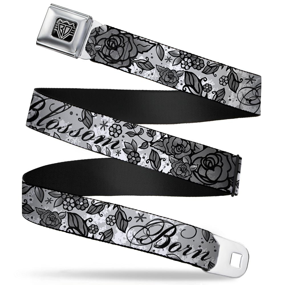 BD Wings Logo CLOSE-UP Full Color Black Silver Seatbelt Belt - Born to Blossom Black/White Webbing Seatbelt Belts Buckle-Down