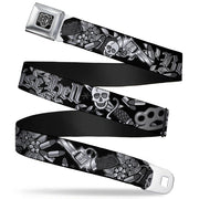 BD Wings Logo CLOSE-UP Full Color Black Silver Seatbelt Belt - Born to Raise Hell Black/White Webbing Seatbelt Belts Buckle-Down