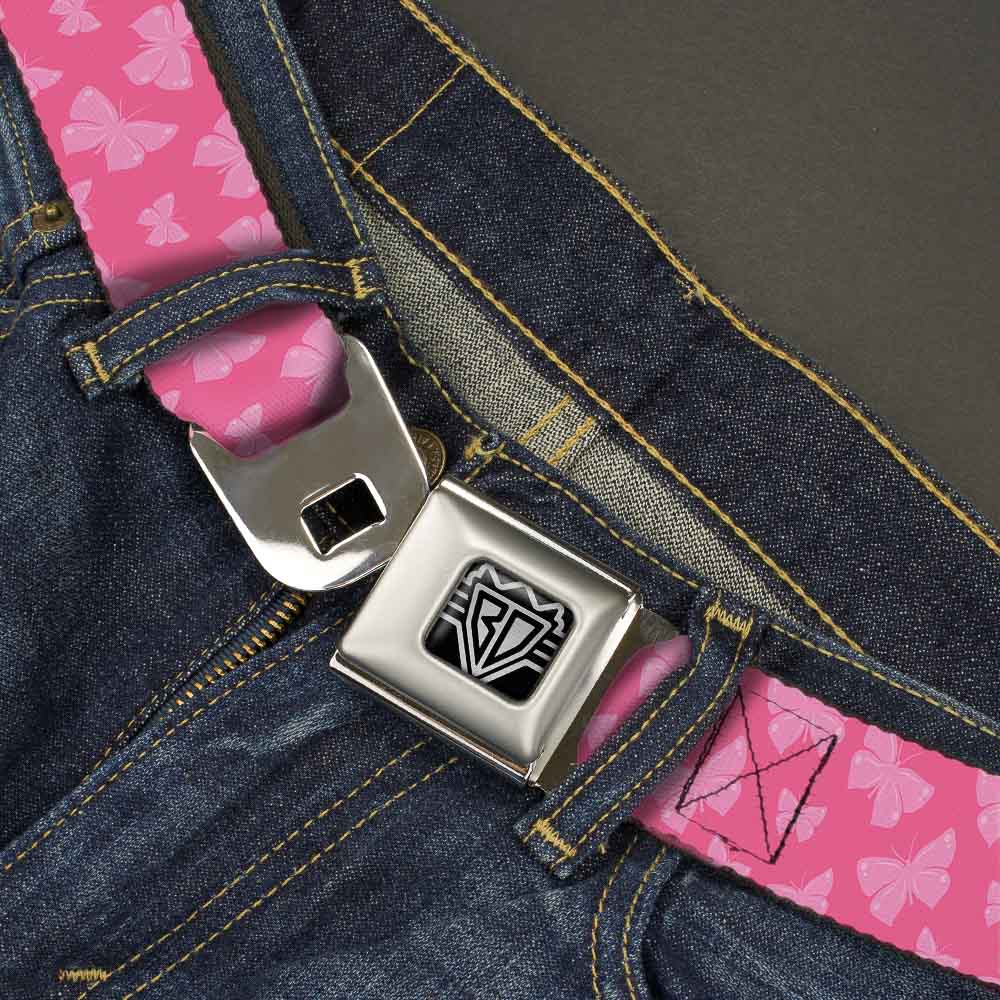 BD Wings Logo CLOSE-UP Full Color Black Silver Seatbelt Belt - Butterflies Pink Webbing Seatbelt Belts Buckle-Down