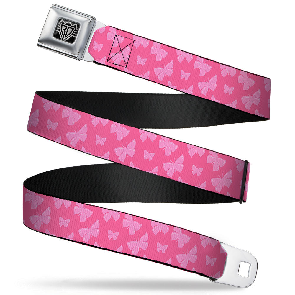 BD Wings Logo CLOSE-UP Full Color Black Silver Seatbelt Belt - Butterflies Pink Webbing Seatbelt Belts Buckle-Down