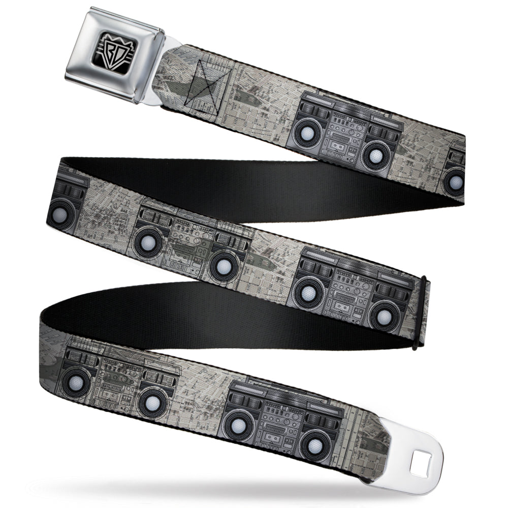 BD Wings Logo CLOSE-UP Full Color Black Silver Seatbelt Belt - Boombox Webbing Seatbelt Belts Buckle-Down