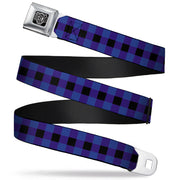 BD Wings Logo CLOSE-UP Full Color Black Silver Seatbelt Belt - Buffalo Plaid Black/Blue Webbing Seatbelt Belts Buckle-Down