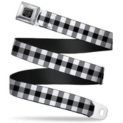 BD Wings Logo CLOSE-UP Full Color Black Silver Seatbelt Belt - Buffalo Plaid Black/White Webbing Seatbelt Belts Buckle-Down