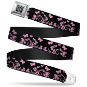 BD Wings Logo CLOSE-UP Full Color Black Silver Seatbelt Belt - Butterfly Garden Black/Pink Webbing Seatbelt Belts Buckle-Down