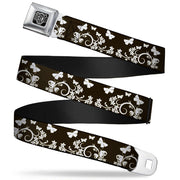 BD Wings Logo CLOSE-UP Full Color Black Silver Seatbelt Belt - Butterfly Garden Black/White Webbing Seatbelt Belts Buckle-Down