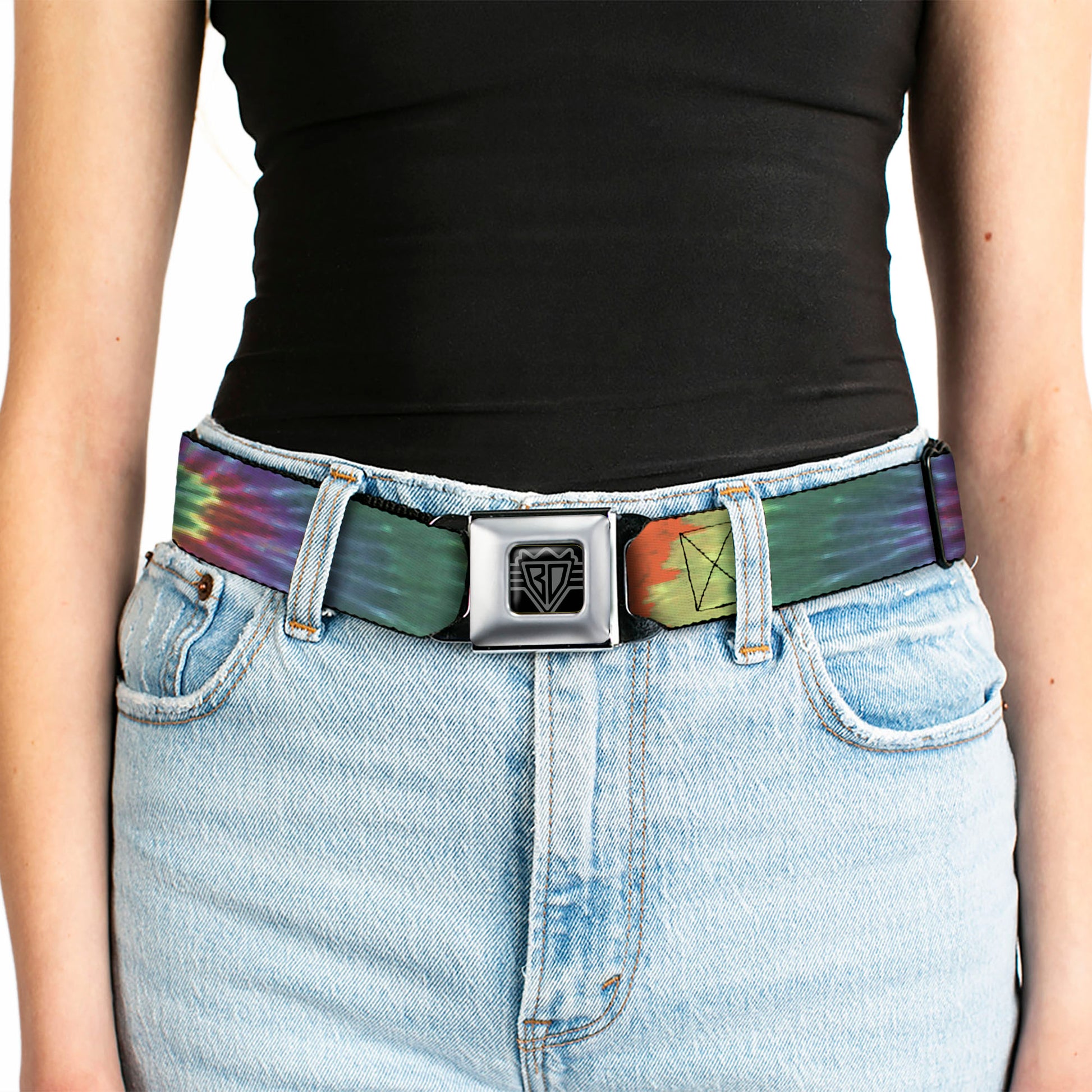 BD Wings Logo CLOSE-UP Full Color Black Silver Seatbelt Belt - BD Tie Dye Webbing Seatbelt Belts Buckle-Down