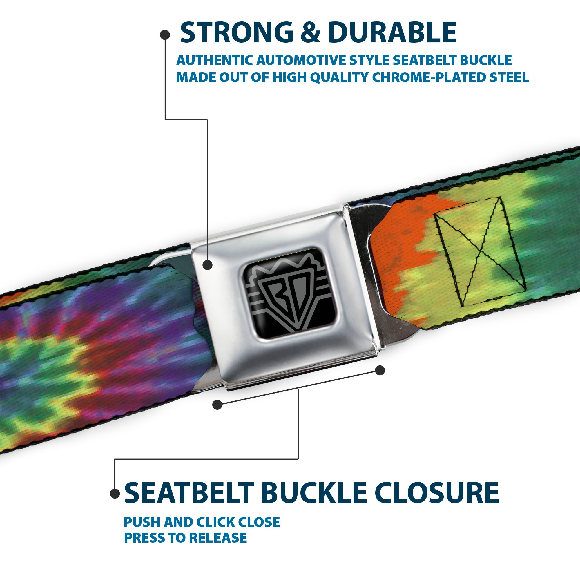 BD Wings Logo CLOSE-UP Full Color Black Silver Seatbelt Belt - BD Tie Dye Webbing Seatbelt Belts Buckle-Down